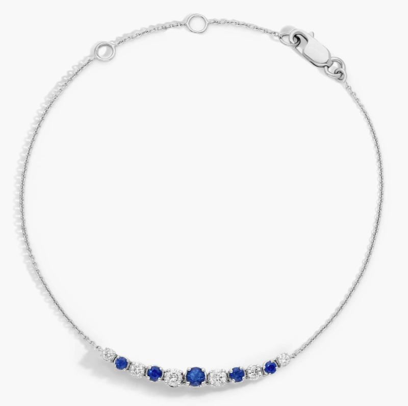 Sapphire and Diamond Graduated Curve Bracelet in 14k White Gold mother's day jewelry gifts
